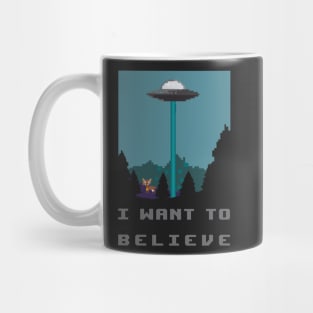 I want to believe - pixelart alien spaceship and cow retro video games Mug